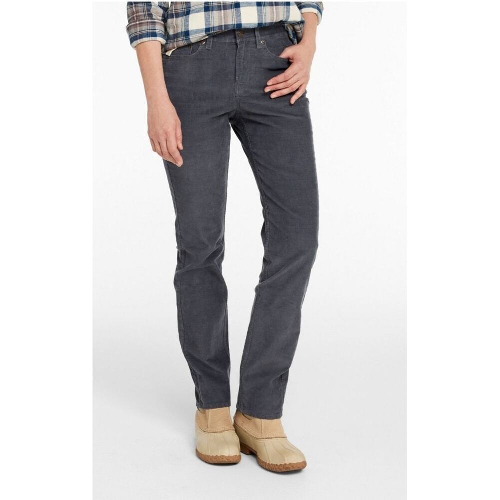 LL Bean Favorite Fit Corduroy Pants Casco Cords Straight Leg Gunmtl Gray | 8 EUC